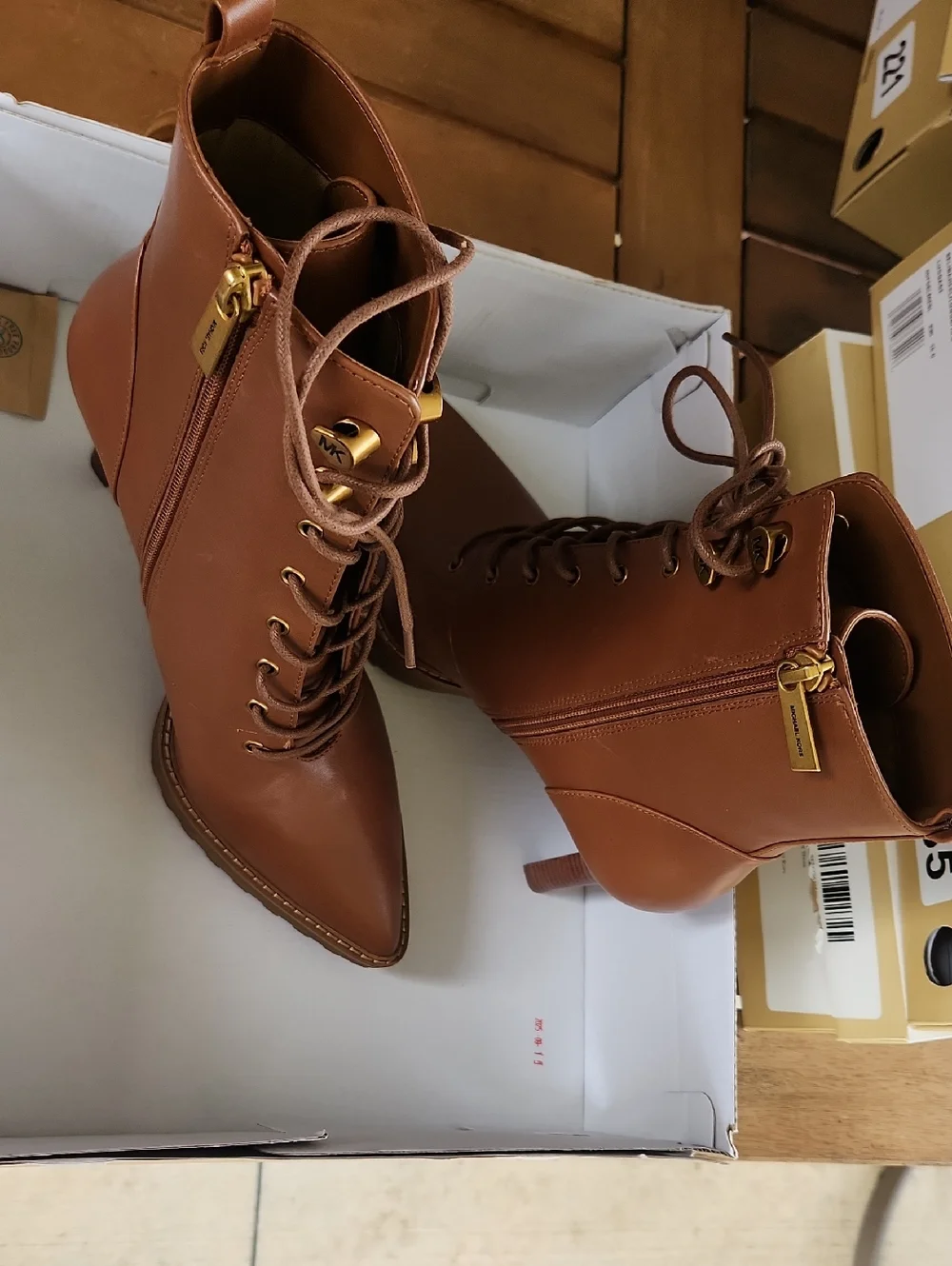 MICHAEL Michael Kors Tan Lace-Up Heeled Ankle Boots - Picture 5 of 5